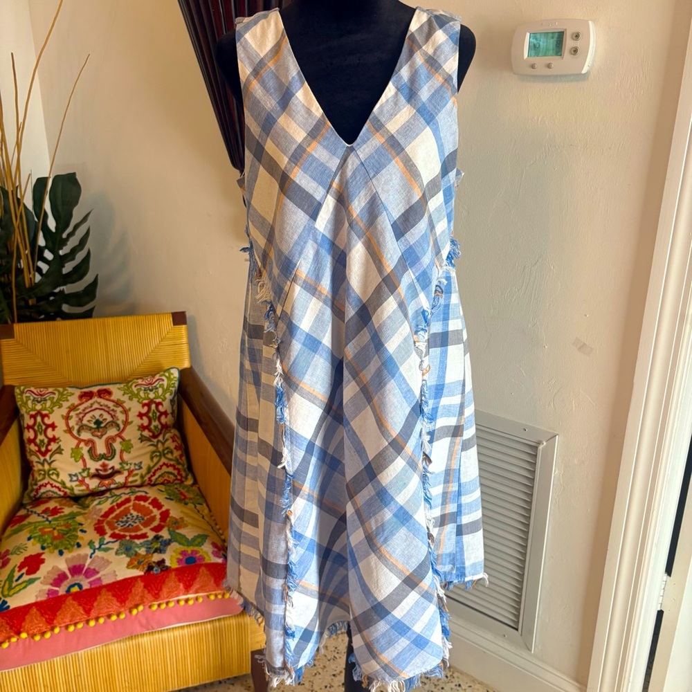 Doe & Rae Blue & White Plaid Sleeveless Swing Dress! Beautiful! Cotton blend. M